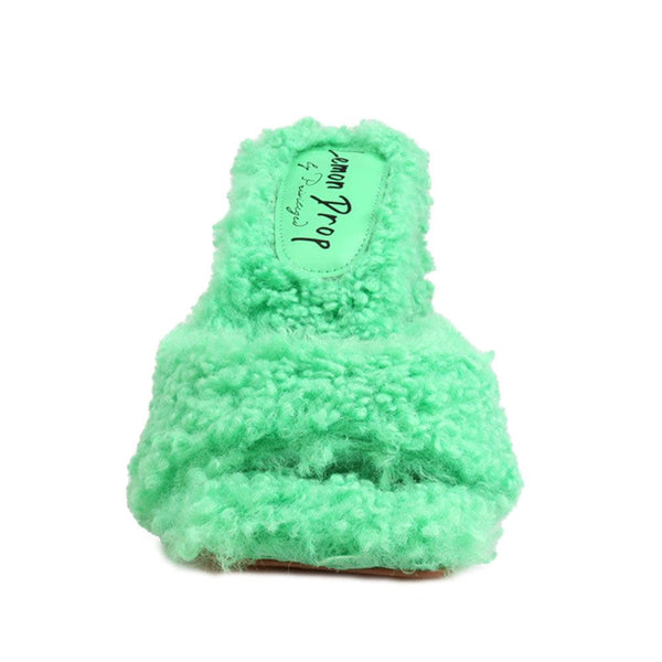 Privileged By J.c. Dossier Chandlar Green Vegan Shearling Heel