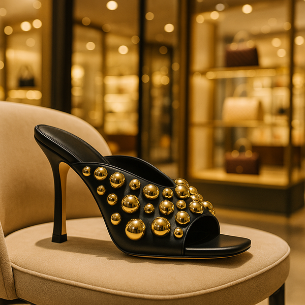 Privileged By J.c. Dossier Chic Black Heel With Gold Studs