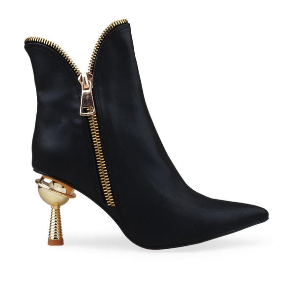 privileged by j.c. dossier Claudy Black Bootie with Gold Zipper