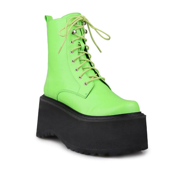 Privileged By J.c. Dossier Cornelia Neon Green Platform Bootie