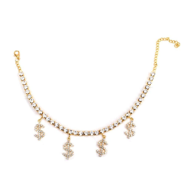 Privileged By J.c. Dossier Crystal Dollar Sign Anklet | Bold Jewelry