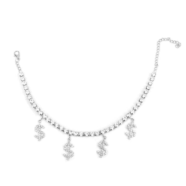 Privileged By J.c. Dossier Crystal Dollar Sign Anklet | Bold Jewelry