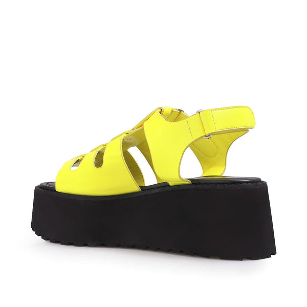 Privileged By J.c. Dossier Dallyce Neon Yellow Vegan Leather Platform