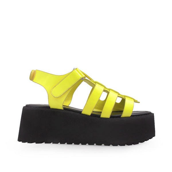 privileged by j.c. dossier Dallyce Neon Yellow Vegan Leather Platform