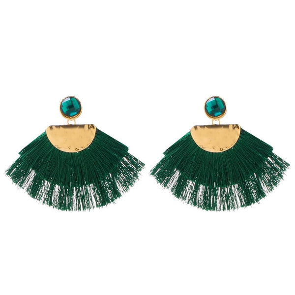 privileged by j.c. dossier Daria Green Fringe Earrings | Bold Statement Jewelry