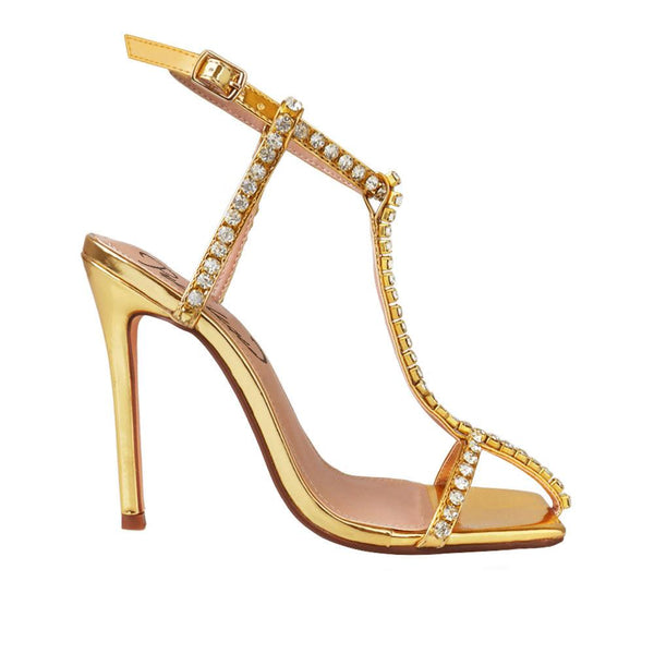 Privileged By J.c. Dossier Dashing Gold Rhinestone Heel