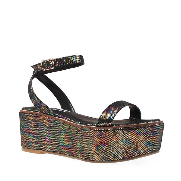 Privileged By J.c. Dossier Davvy Iridescent Platform Sandals