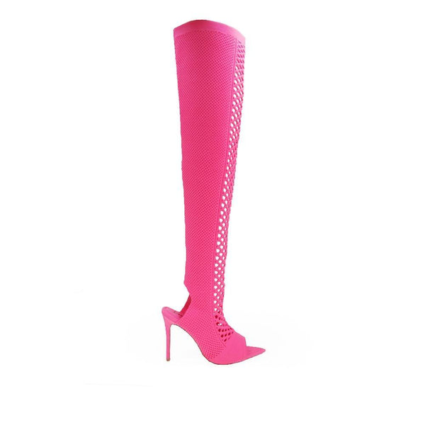 privileged by j.c. dossier Deannah Pink Fishnet Thigh-High Boot