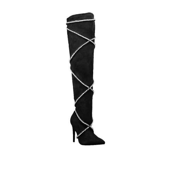 Privileged By J.c. Dossier Debora Black Rhinestone Over-the-Knee Boot