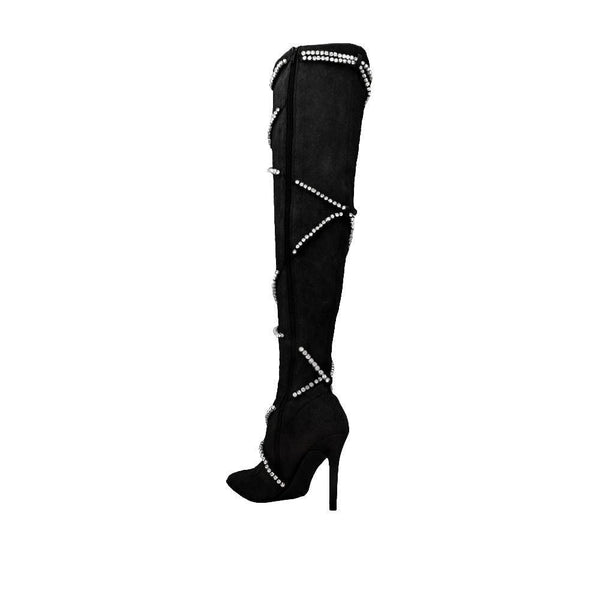 Privileged By J.c. Dossier Debora Black Rhinestone Over-the-Knee Boot