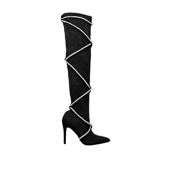 privileged by j.c. dossier Debora Black Rhinestone Over-the-Knee Boot