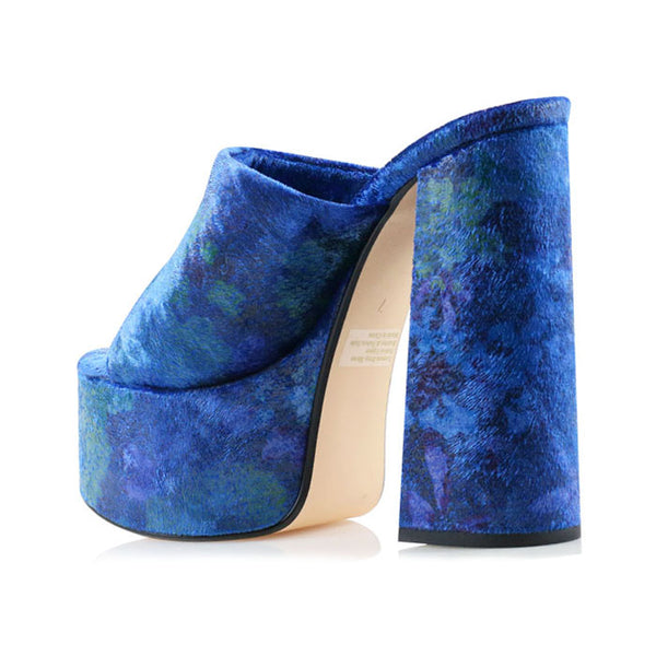 Privileged By J.c. Dossier Decima Green Velvet Platform Heels