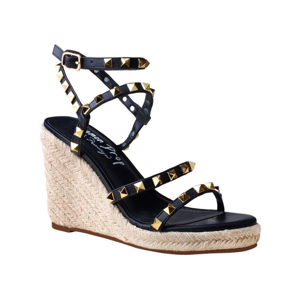 Privileged By J.c. Dossier Deelin Black Vegan Leather Wedge