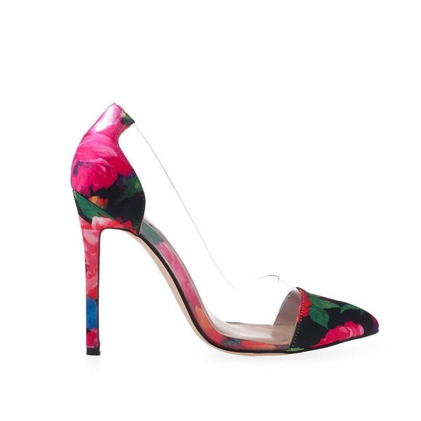 privileged by j.c. dossier Delton Floral Velvet Clear Pump