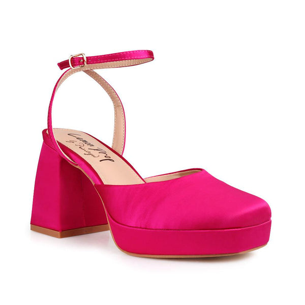 Privileged By J.c. Dossier Diligent Satin Pink Platform Heels