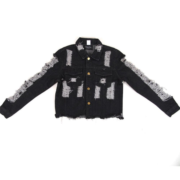 Privileged By J.c. Dossier Distressed Sleeve Denim Jacket Light Blue