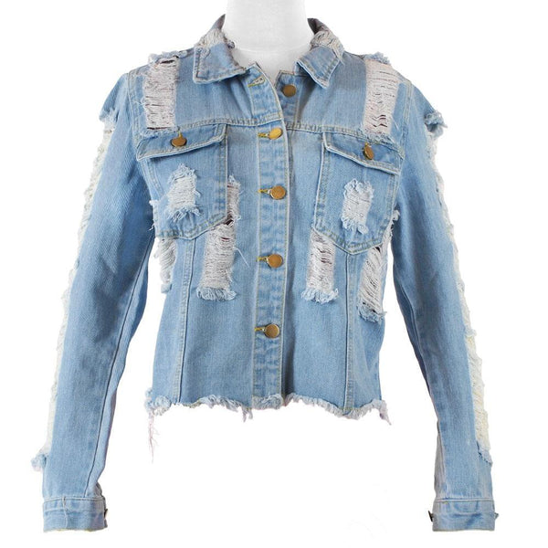 privileged by j.c. dossier Distressed Sleeve Denim Jacket Light Blue