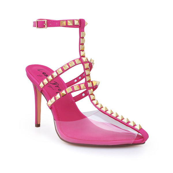 Privileged By J.c. Dossier Dorn Pink Studded Heel | Bold Fearless Pumps