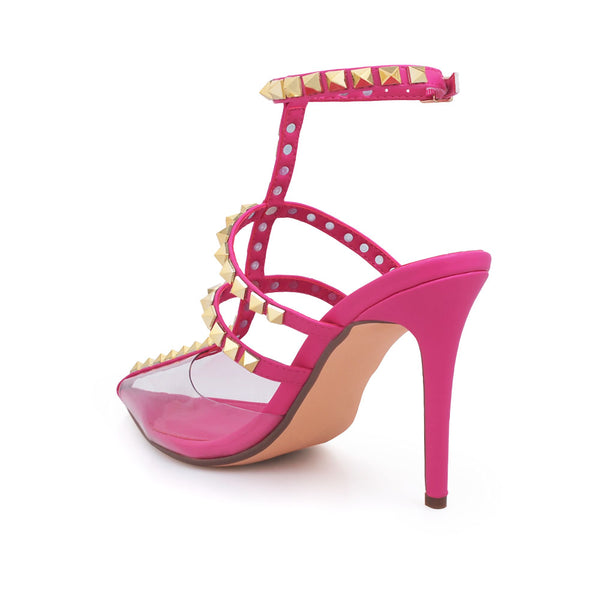 Privileged By J.c. Dossier Dorn Pink Studded Heel | Bold Fearless Pumps