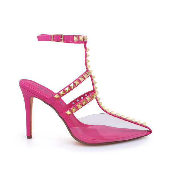 privileged by j.c. dossier Dorn Pink Studded Heel | Bold Fearless Pumps