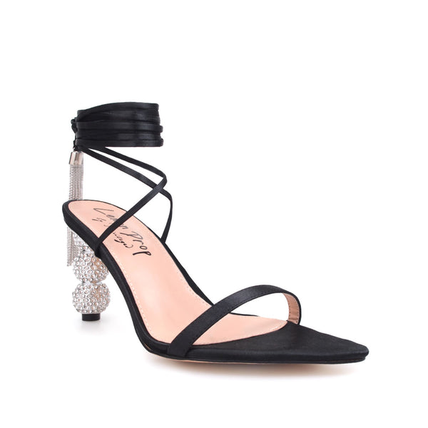 Privileged By J.c. Dossier Elias Black Satin Heel With Jeweled Heel