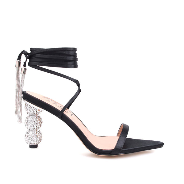 privileged by j.c. dossier Elias Black Satin Heel with Jeweled Heel