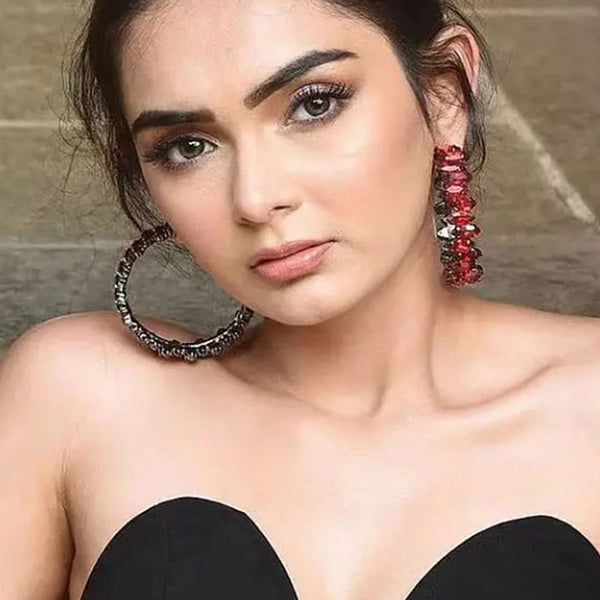 Privileged By J.c. Dossier Elina Red Rhinestone Earrings