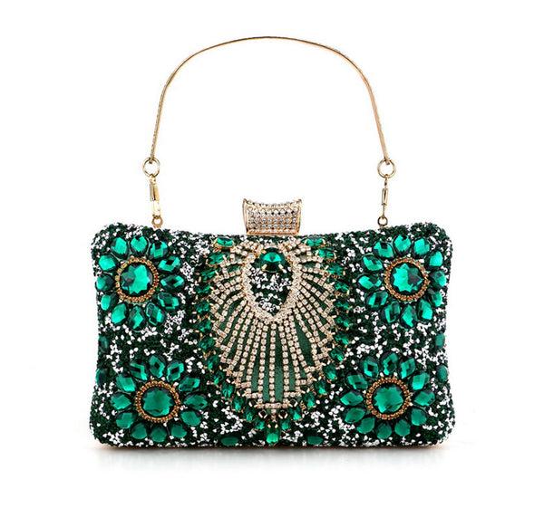 privileged by j.c. dossier Elizaveta Satin Rhinestone Clutch