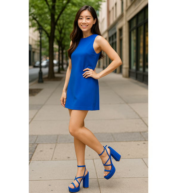 Privileged By J.c. Dossier Emil Blue Satin Platform Heels