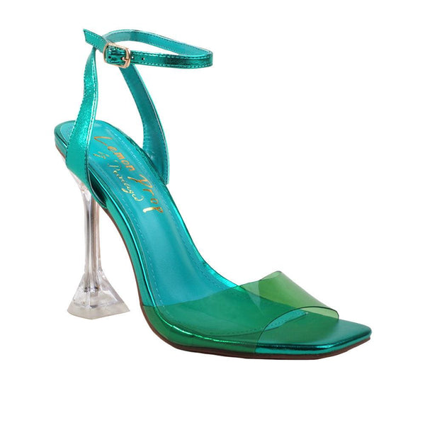 Privileged By J.c. Dossier Entrap Metallic Green Heel - Bold & Futuristic
