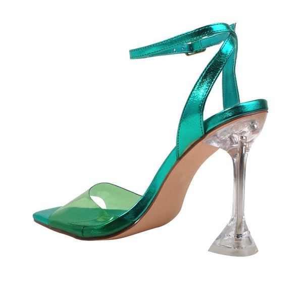 Privileged By J.c. Dossier Entrap Metallic Green Heel - Bold & Futuristic