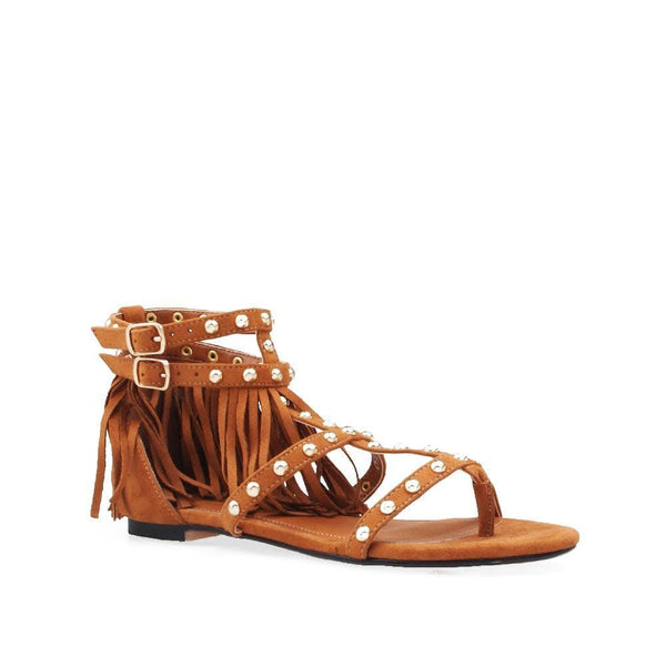 Privileged By J.c. Dossier Eresma Brown Studded Flat Sandals