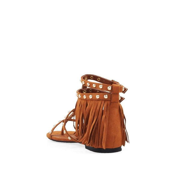 Privileged By J.c. Dossier Eresma Brown Studded Flat Sandals