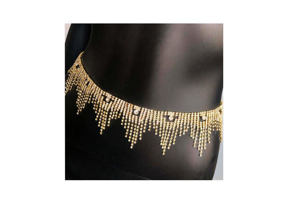 Privileged By J.c. Dossier Evie Rhinestone Waist Belt - Dazzling Gold