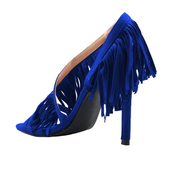 Privileged By J.c. Dossier Fairbanks Blue Fringe Heel | Bold & Fearless