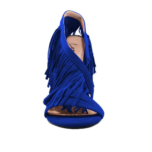 Privileged By J.c. Dossier Fairbanks Blue Fringe Heel | Bold & Fearless