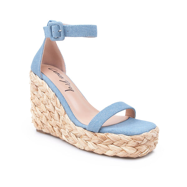 Privileged By J.c. Dossier Fedila Blue Wedge Platform Sandals