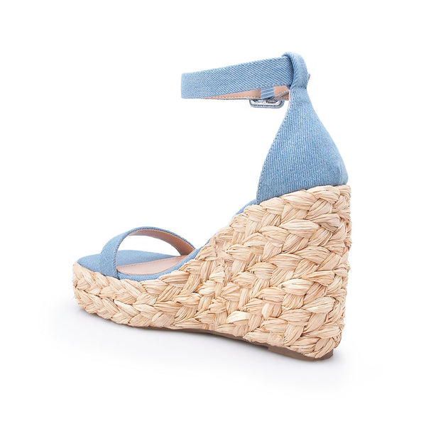 Privileged By J.c. Dossier Fedila Blue Wedge Platform Sandals