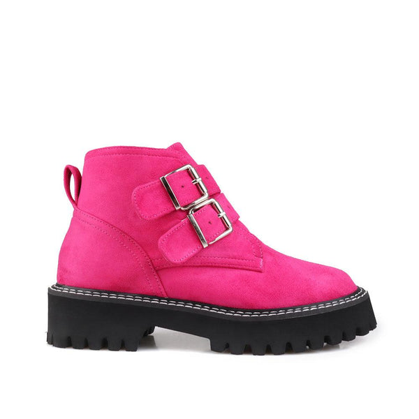 privileged by j.c. dossier Flippen Neon Pink Vegan Suede Bootie