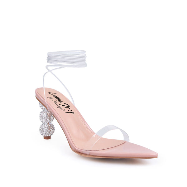 Privileged By J.c. Dossier Flotilla Clear Strap Heel With Rhinestone Detail