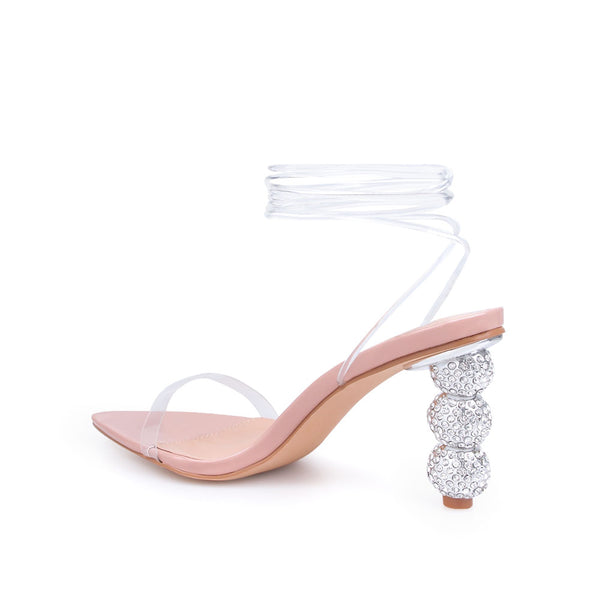 Privileged By J.c. Dossier Flotilla Clear Strap Heel With Rhinestone Detail