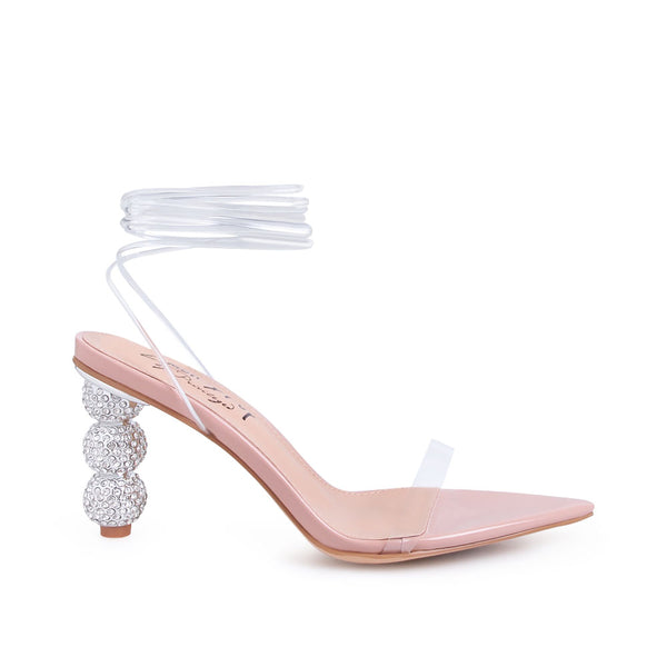 privileged by j.c. dossier Flotilla Clear Strap Heel with Rhinestone Detail