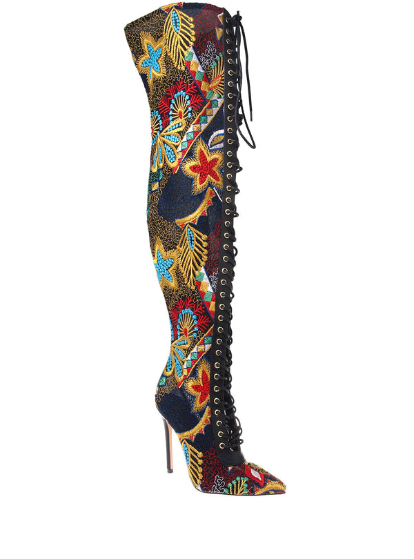 Privileged By J.c. Dossier Fonesca Embroidered Lace-Up Boots
