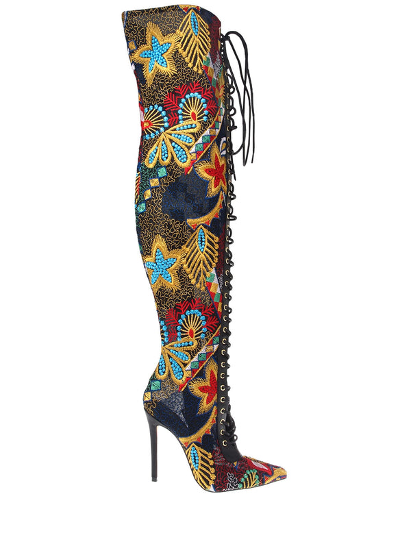 privileged by j.c. dossier Fonesca Embroidered Lace-Up Boots