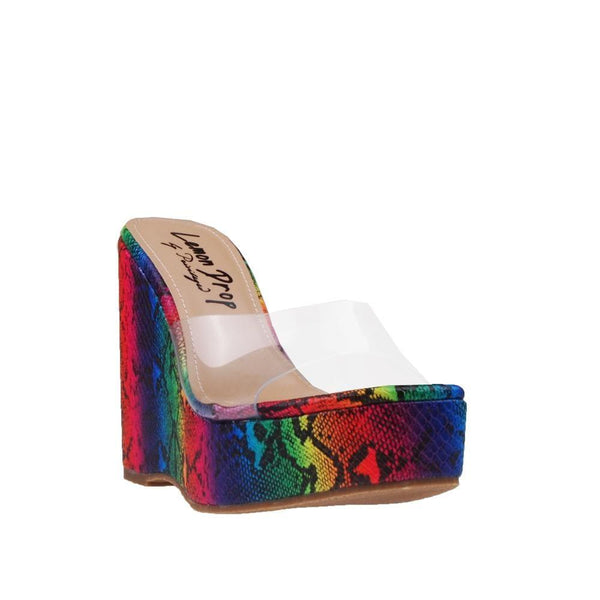 Privileged By J.c. Dossier Foxi Rainbow Snake Print Wedge