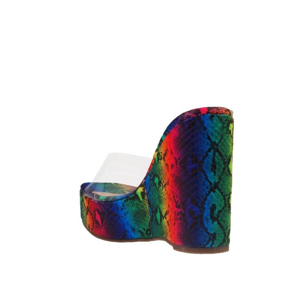 Privileged By J.c. Dossier Foxi Rainbow Snake Print Wedge
