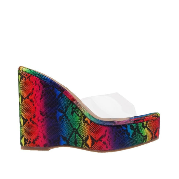 privileged by j.c. dossier Foxi Rainbow Snake Print Wedge