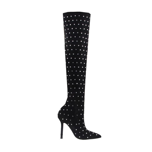 Privileged By J.c. Dossier Frerick Brown Crystal Embellished Over Knee Boot