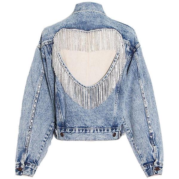 privileged by j.c. dossier Frinjar Heart Fringe Denim Jacket