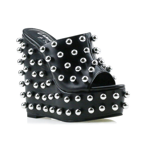 Privileged By J.c. Dossier Genovefa Metallic Studded Platform Wedges